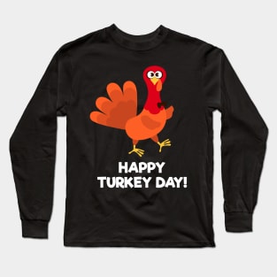 Happy Turkey Day With Turkey Wearing Ribbon Bow Long Sleeve T-Shirt